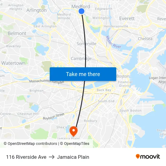 116 Riverside Ave to Jamaica Plain map