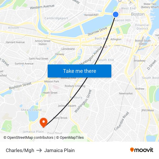 Charles/Mgh to Jamaica Plain map