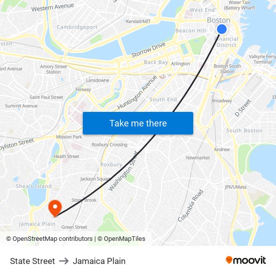 State Street to Jamaica Plain map