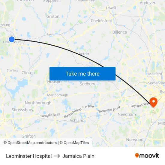 Leominster Hospital to Jamaica Plain map