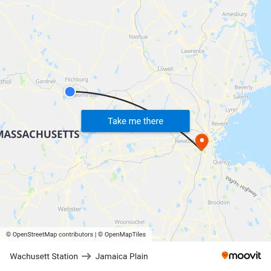 Wachusett Station to Jamaica Plain map