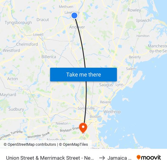 Union Street & Merrimack Street - New Balance to Jamaica Plain map