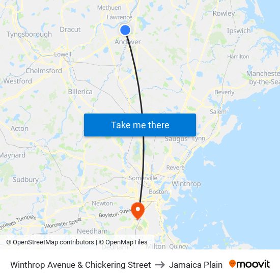 Winthrop Avenue & Chickering Street to Jamaica Plain map