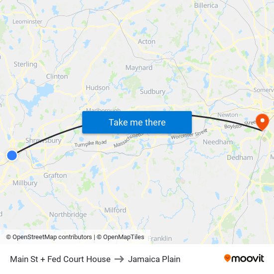 Main St + Fed Court House to Jamaica Plain map