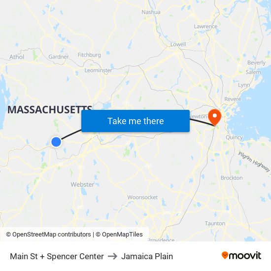 Main St + Spencer Center to Jamaica Plain map