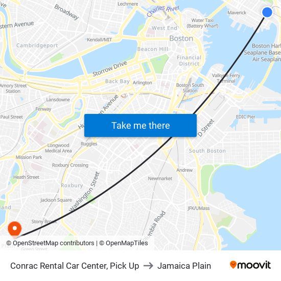 Conrac Rental Car Center, Pick Up to Jamaica Plain map