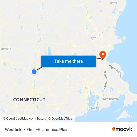 Westfield / Elm to Jamaica Plain map