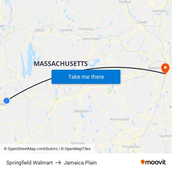 Springfield Walmart to Jamaica Plain map