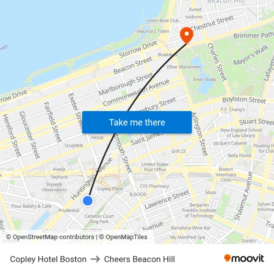 Copley Hotel Boston, 19 Garrison St to Cheers Beacon Hill map