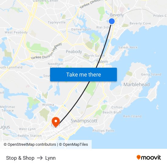 Stop & Shop to Lynn map