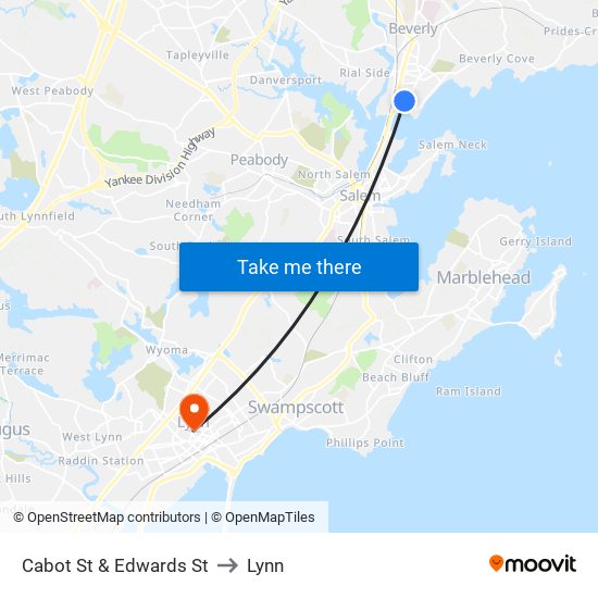 Cabot St & Edwards St to Lynn map