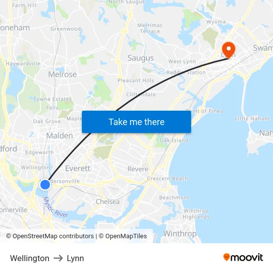 Wellington to Lynn map