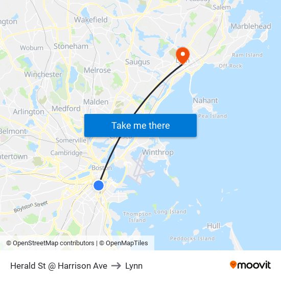 Herald St @ Harrison Ave to Lynn map