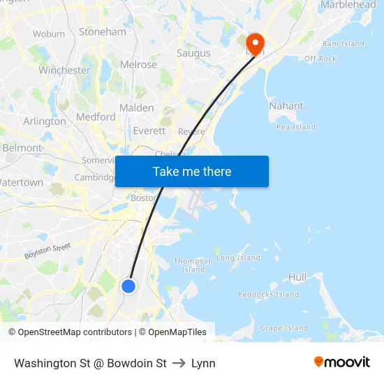 Washington St @ Bowdoin St to Lynn map
