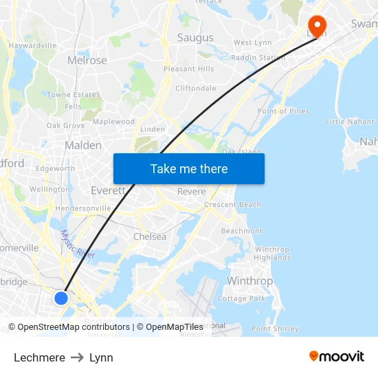 Lechmere to Lynn map