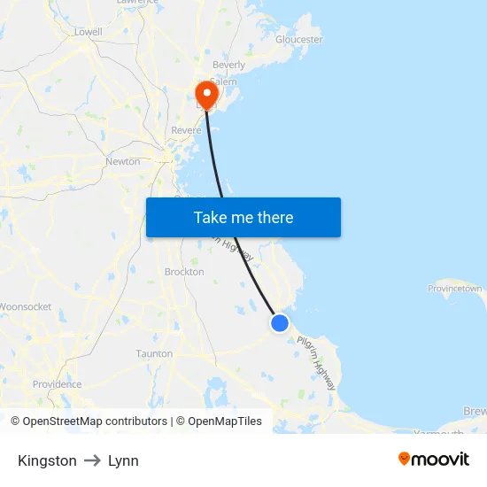 Kingston to Lynn map