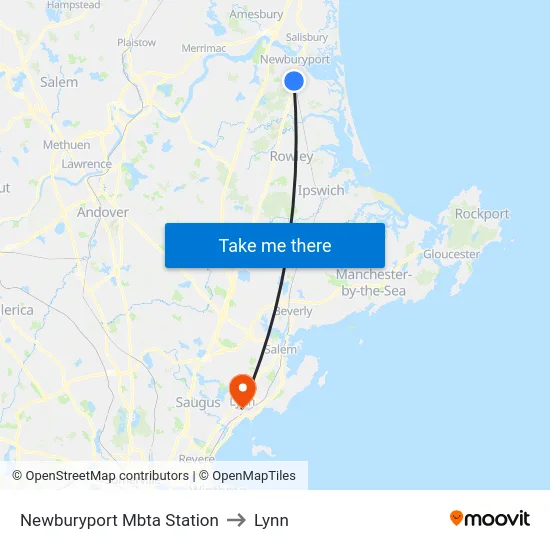 Newburyport Mbta Station to Lynn map