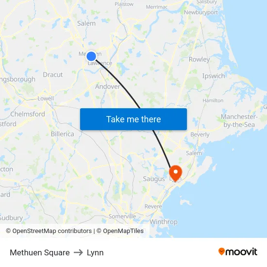 Methuen Square to Lynn map