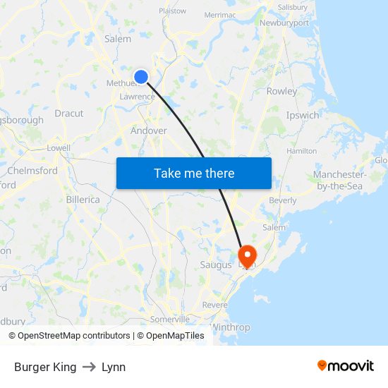 Burger King to Lynn map