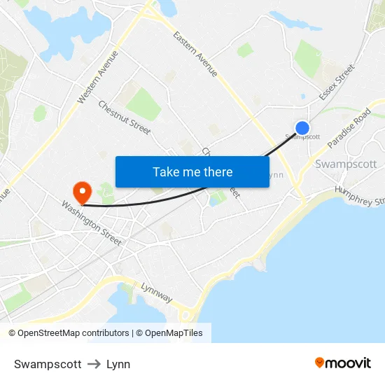 Swampscott to Lynn map