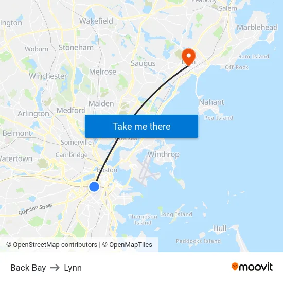 Back Bay to Lynn map