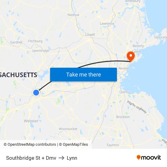 Southbridge St + Old Dmv to Lynn map