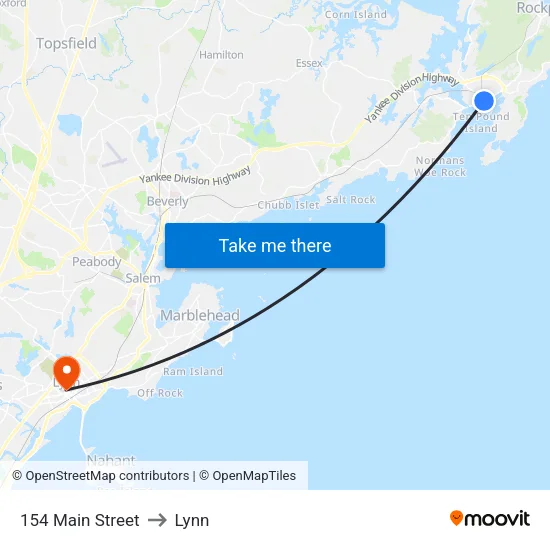 154 Main Street to Lynn map