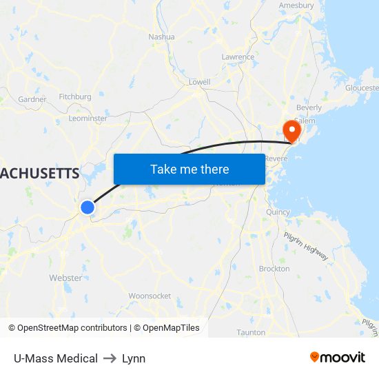 U-Mass Medical to Lynn map