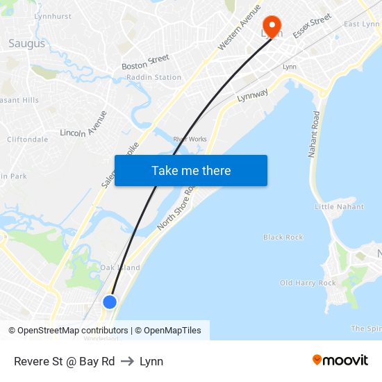 Revere St @ Bay Rd to Lynn map