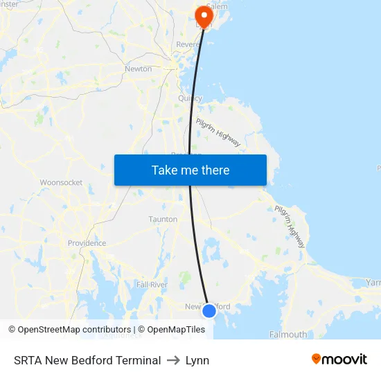 SRTA New Bedford Terminal to Lynn map