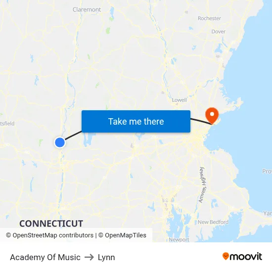 Academy Of Music to Lynn map