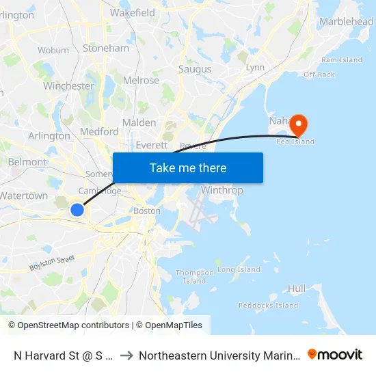 N Harvard St @ S Campus Dr to Northeastern University Marine Science Center map