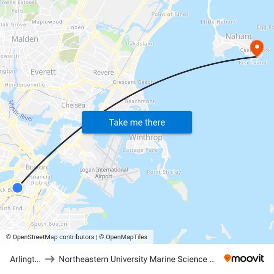 Arlington to Northeastern University Marine Science Center map