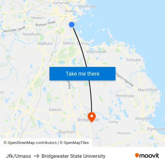 Jfk/Umass to Bridgewater State University map