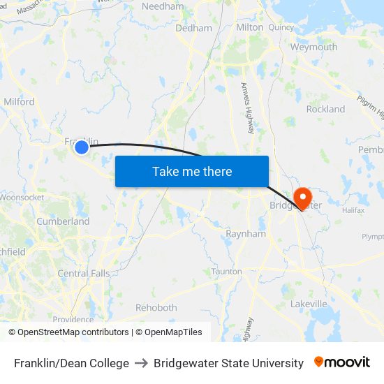 Franklin/Dean College to Bridgewater State University map