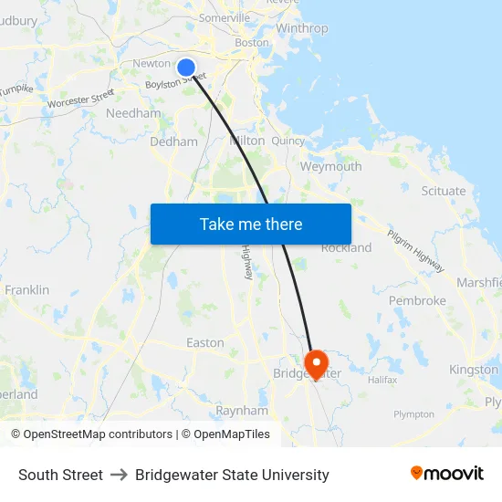 South Street to Bridgewater State University map