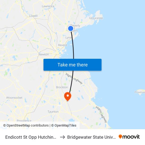 Endicott St Opp Hutchinson Dr to Bridgewater State University map