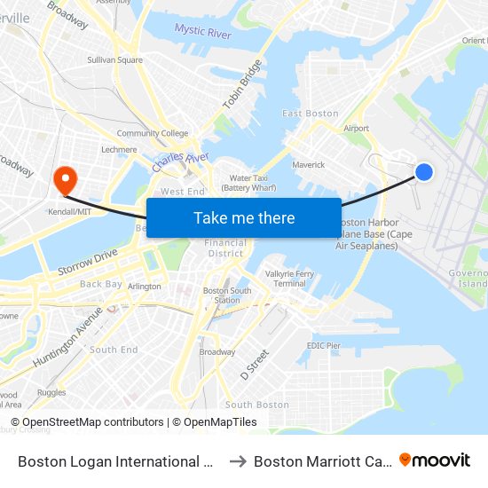 Boston Logan International Airport (Bos) to Boston Marriott Cambridge map