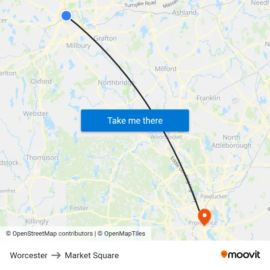 Worcester to Market Square map