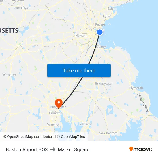 Boston Airport BOS to Market Square map