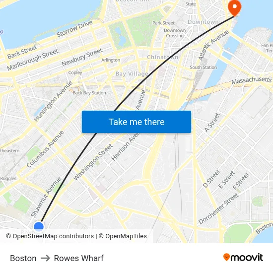 Boston to Rowes Wharf map