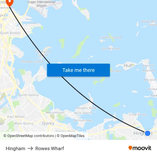 Hingham to Rowes Wharf map