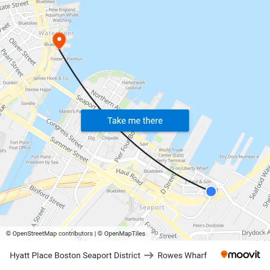 Hyatt Place Boston Seaport District to Rowes Wharf map
