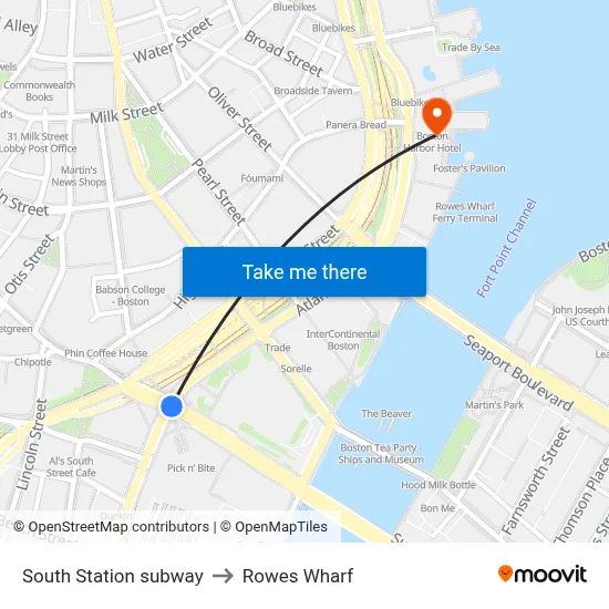 South Station subway to Rowes Wharf map