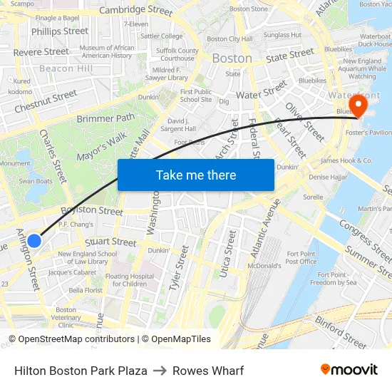 Hilton Boston Park Plaza to Rowes Wharf map