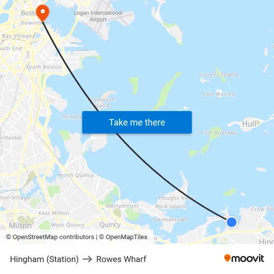 Hingham (Station) to Rowes Wharf map