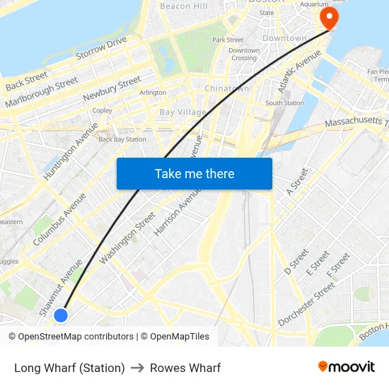 Long Wharf (Station) to Rowes Wharf map