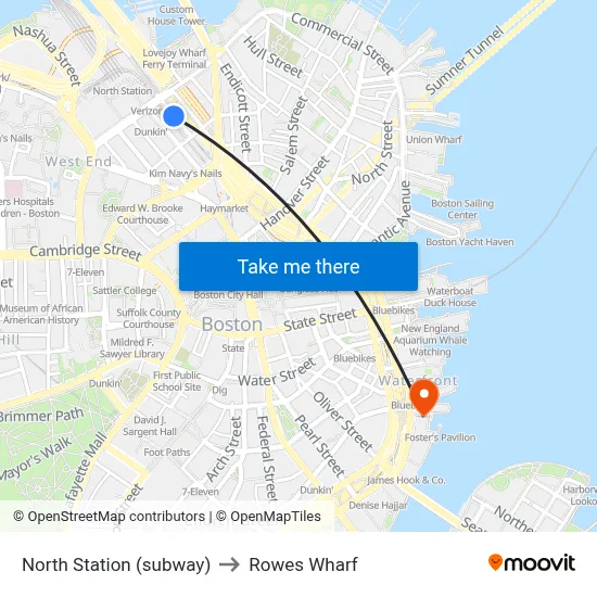 North Station (subway) to Rowes Wharf map