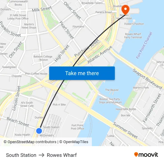 South Station to Rowes Wharf map