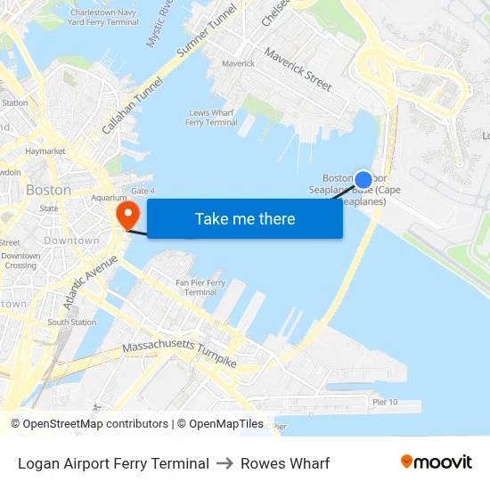 Logan Airport Ferry Terminal to Rowes Wharf map
